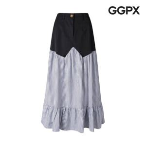 [GGPX] 스트라이프 배색 셔링 롱 스커트 (GP3SK032F)