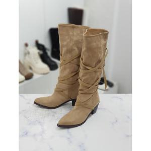 한슈 세이브존09 스웨이드 끈 장식 부츠 롱부츠 6cm HS382130oo