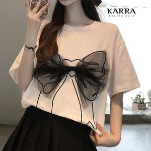 [카라]KARRA (77까지)드로잉샤리본하프티셔츠_A5M0016
