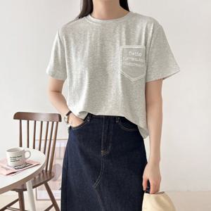 샵앤) 여성 라운드넥 레터링 자수 오버핏 반팔 티셔츠 NYS-WSH-4398-멜란지G