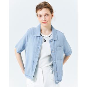 헤지스 여성 24SS 클리어런스스테디셀러블루 로고자수 반팔 데님 셔츠 WSSH4B403B2