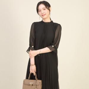 애비뉴투지 엄마옷 쉬폰 플리츠 셔링 크루 진주 5부 반팔 여름 원피스 K05518