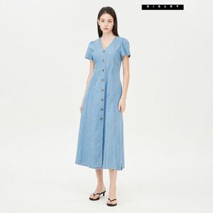 [시슬리] 브이넥 버튼업 데님 롱 원피스 SAOPC7531