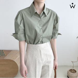 [위시드]퍼프 롤업 반팔 셔츠 (WIAABL104)