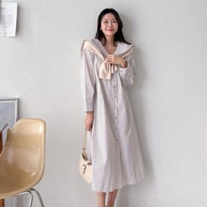 샵앤) 여성 단가라 카라 셔츠 롱 원피스 ARA-WDR-3864-베이지