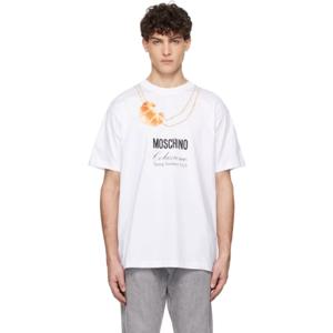 25 SS 모스키노 남성 화이트 모스키노 브렉퍼스트 티셔츠 251720M213010