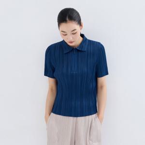 [플리츠미(여성)]셔츠 카라 반 집업 티셔츠_EPTSM025004