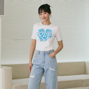 [에고이스트][BLUE LABEL] 하트 컬러스티치 반팔 티셔츠(ER2OTH01)