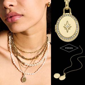 파슬 Fossil JF04735710 여자 남자 Sadie Locket 타원형 팬던트 목걸이