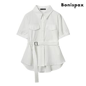[보니스팍스(여성의류)]벨티드 셔링 하프 셔츠 (XP2BA014L0)