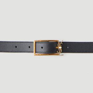 25 SS 생로랑 모노그램 로고 플라크 버클 패스닝 레더 벨트 블랙 711790 2R20J 1000