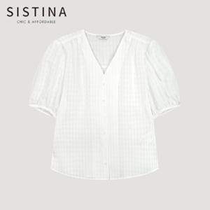 [SISTINA] 인기 퍼프 슬리브 브이넥 블라우스_AWWBLO21090_OW