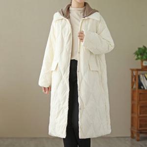 [커스텀에이블] 니트후드 배색 탈부착 롱 패딩점퍼_C2310PD604D