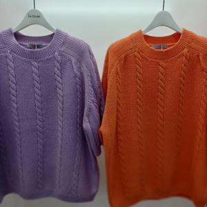 Latium HC06 쨍한칼라 팔뚝 품 편한 5부소매 꽈배기 라운드 깔끔한 반팔 데일리 니트티 T2523sw13