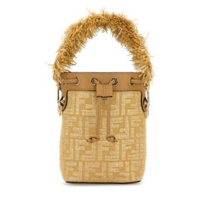 FENDI Embroidered raffia mini Mon Tresor bucket bag 8BS093AV23 F17A1