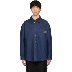 발렌티노 청자켓 인디고 블루 패치 데님 셔츠 241476M177000