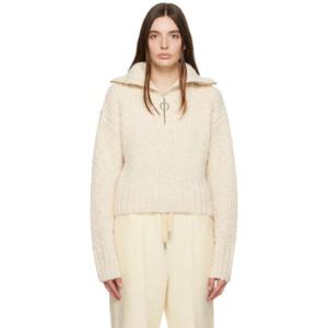 AMI Paris 후드 베이지 집업 스웨터 232482F097003