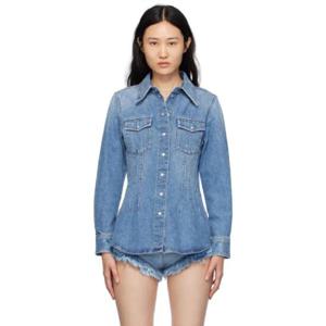 끌로에 청자켓 블루 다트 스티치 데님 셔츠 241338F060000