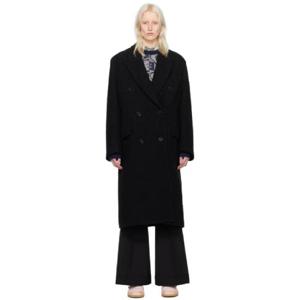 아크네 코트 블랙 더블 브레스트 코트 241129F059006