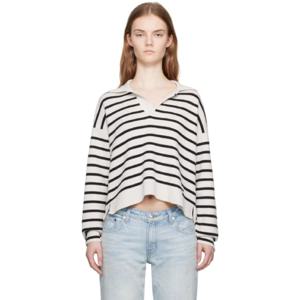 AMI Paris 브이넥 블랙   화이트 세일러 폴로 셔츠 241482F108007