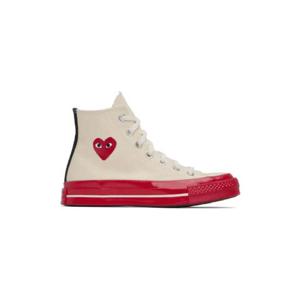 꼼데가르송 스니커즈 오프 화이트   레드 Converse 플레이 척 70 하이탑 스니커즈 231246F127001