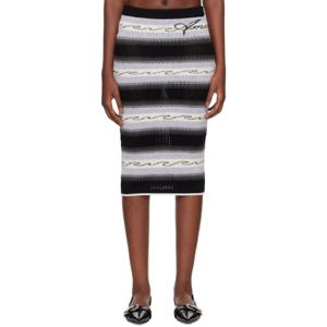25 SS 아미리 여성 블랙 웨이브 바자 스트라이프 미디 스커트 242886F092000