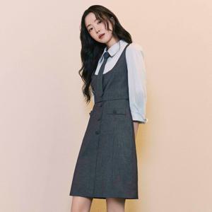 (JJ지고트) 타이 셔츠 배색 A라인 원피스 GR4A0OP371