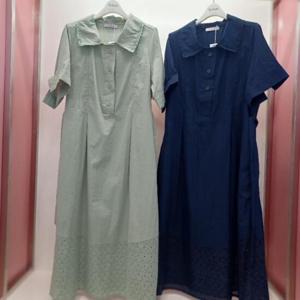 Latium HC06 H라인 구김 없는 앞반오픈 5부 주머니 카라 반팔 펀칭 원피스 T2523op11