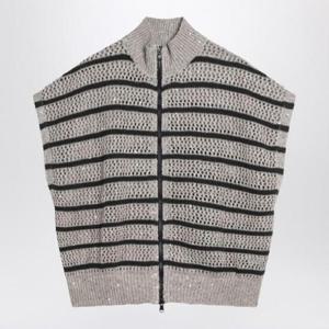 BRUNELLO CUCINELLI Striped mesh cardigan in linen blend MCO558916LI/Q_CUCIN-CHI53