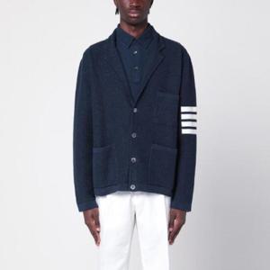 THOM BROWNE Blue linen blend cardigan MKJ134AY6011/Q_THOMB-420