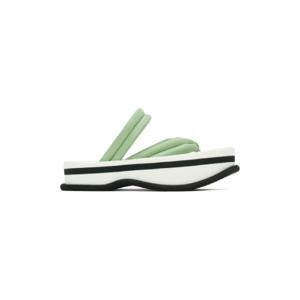드리스반노튼 샌들 그린   화이트 가죽 플랫 샌들 221358F124024