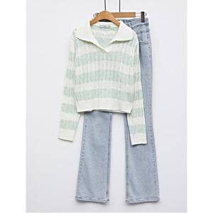 [르샵]스트라이프 카라 트임 꽈배기 긴팔 니트 (DO1KT047A)