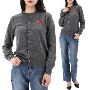24FW 꼼데가르송 더블 하트 와펜 가디건 AXN057 GREY