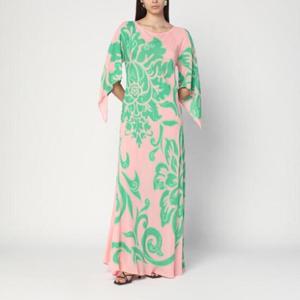 ETRO 녹색 프린트가 있는 긴 실크 드레스 WRPA0025AK756/Q_ETRO-X0875