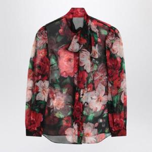 DOLCE&GABBANA 플로럴 프린트가 있는 쉬폰 리본 셔츠 F5S61TIS1Y6/Q_DOLCE-HN5PD