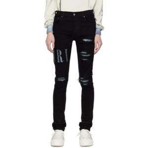 아미리 청바지 블랙 크리스탈 데님 진 241886M186060