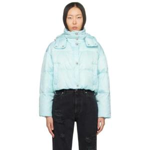 베르사체 패딩 블루 바로코 다운 재킷 241404F061000