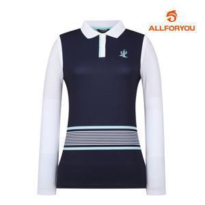 [올포유] 여성 스트라이프 포인트 배색 카라 티셔츠 AWTPM3151-915