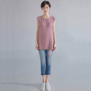 [모라도]24년 봄 여름 중년 여성 사각 한지 주름 탑MNM6TP420H-