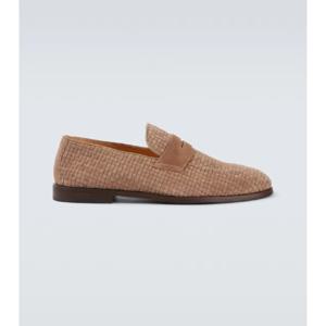 Brunello Cucinelli 우븐 스웨이드 페니 로퍼 P01046414