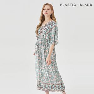 플라스틱아일랜드 V넥 패턴 원피스 (PMTWO152)