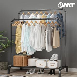 OMT 수납선반 겸용 2단 철재 스탠드 옷걸이 행거 하단 공간활용 2color