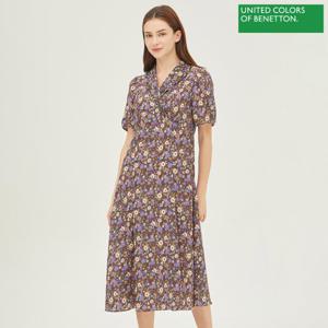 베네통 러플 카라 롱 원피스 BAOP98331_BR