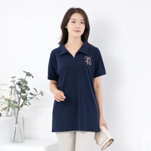 [모슬린]엄마옷 자수 브이 카라 면 반팔 티셔츠 TS405153 마담/