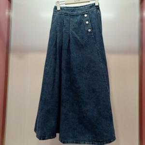 Latium HC06 데님 허리반밴드 A라인 플레어 플리츠 부분앞주름 진청면 롱스커트 T2513sk06