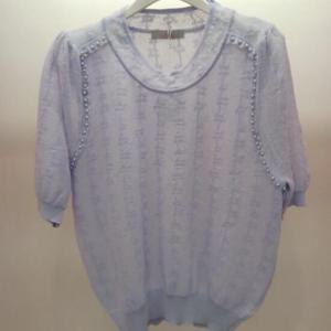 Latium HC06 부드러운 인조실크 라인진주 라운드 반팔 시스루 니트티 T2523sw29P