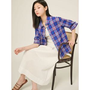 [빈폴레이디스] 체크 7부 소매 셔츠  블루 (BF5564C02P)