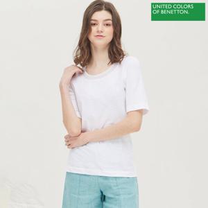 베네통 U넥 립 포인트 티셔츠 BATSD7231_WH