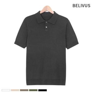 빌리버스 남자 반팔 카라 골지 니트 여름 티셔츠 BRE025