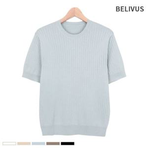 빌리버스 남자 반팔 라운드 골지 니트 티셔츠 BRE042